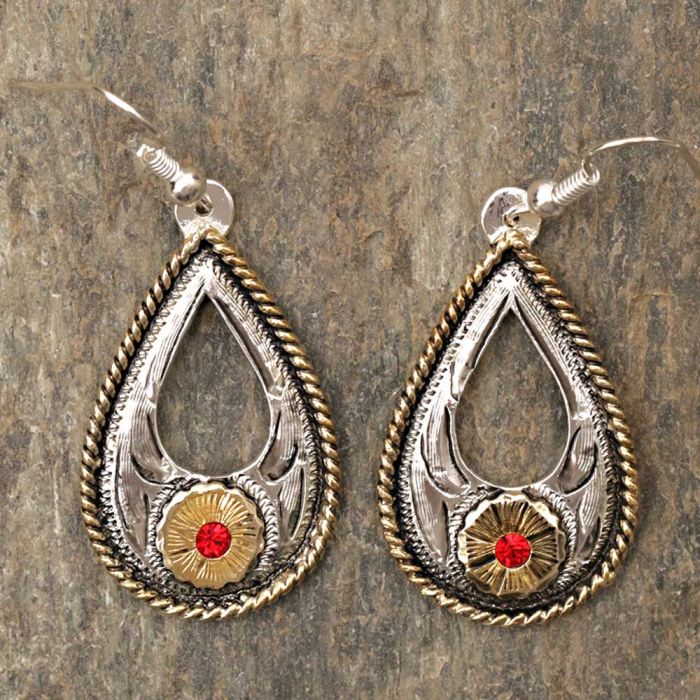 Women's Open Oval Red Stone Earrings Style 520