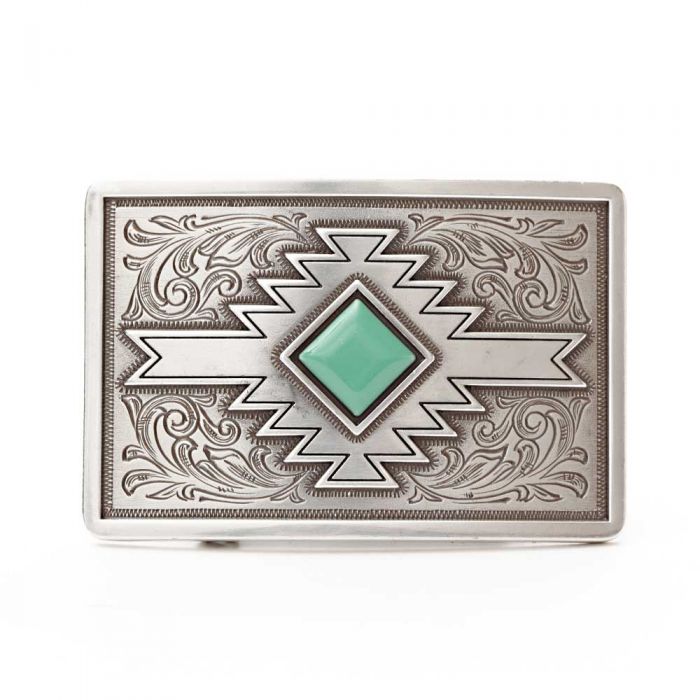 Rectangular Belt Buckle with Turquoise