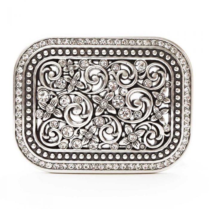 Floral Ornament Belt Buckle with Rhinestones
