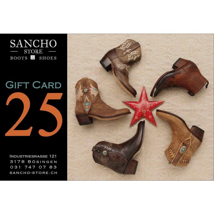 25.00 Gift Card from Sancho Store Boots & Shoes