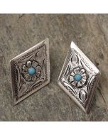 Silver stud earrings diamond shape with turquoise
