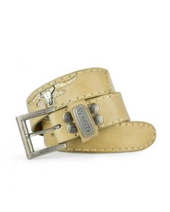 Beige Leather Belt with Longhorn
