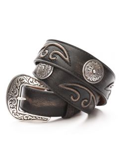 Brown Leather Belt with Conchos and Tribal