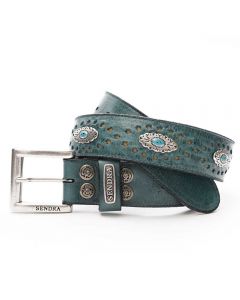 Womens Leather Belt 1102 in Turquoise Leather with Concho