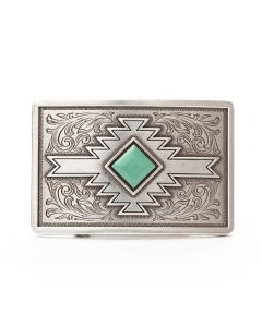 Rectangular Belt Buckle with Turquoise
