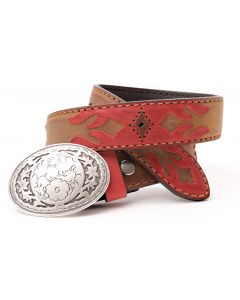 Brown Sancho Store leather belt 1065 with red applications