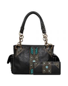 Black Shoulder Bag Set with Turquoise Leather